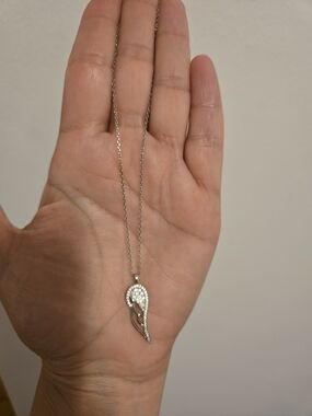 Sterling Silver Crystal Wing Pendant Necklace - Silver
